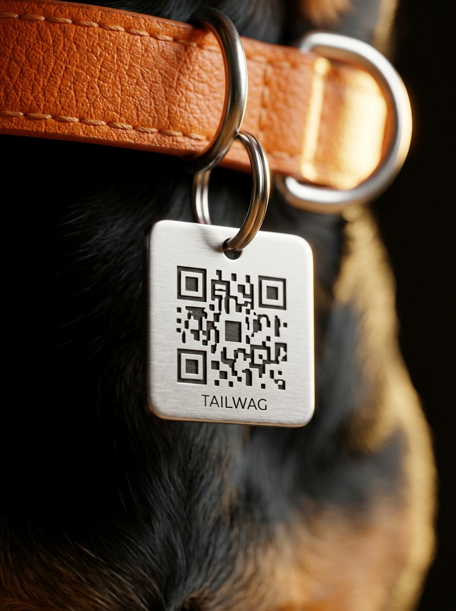 TailWag QR Smart Tag on a dog's collar