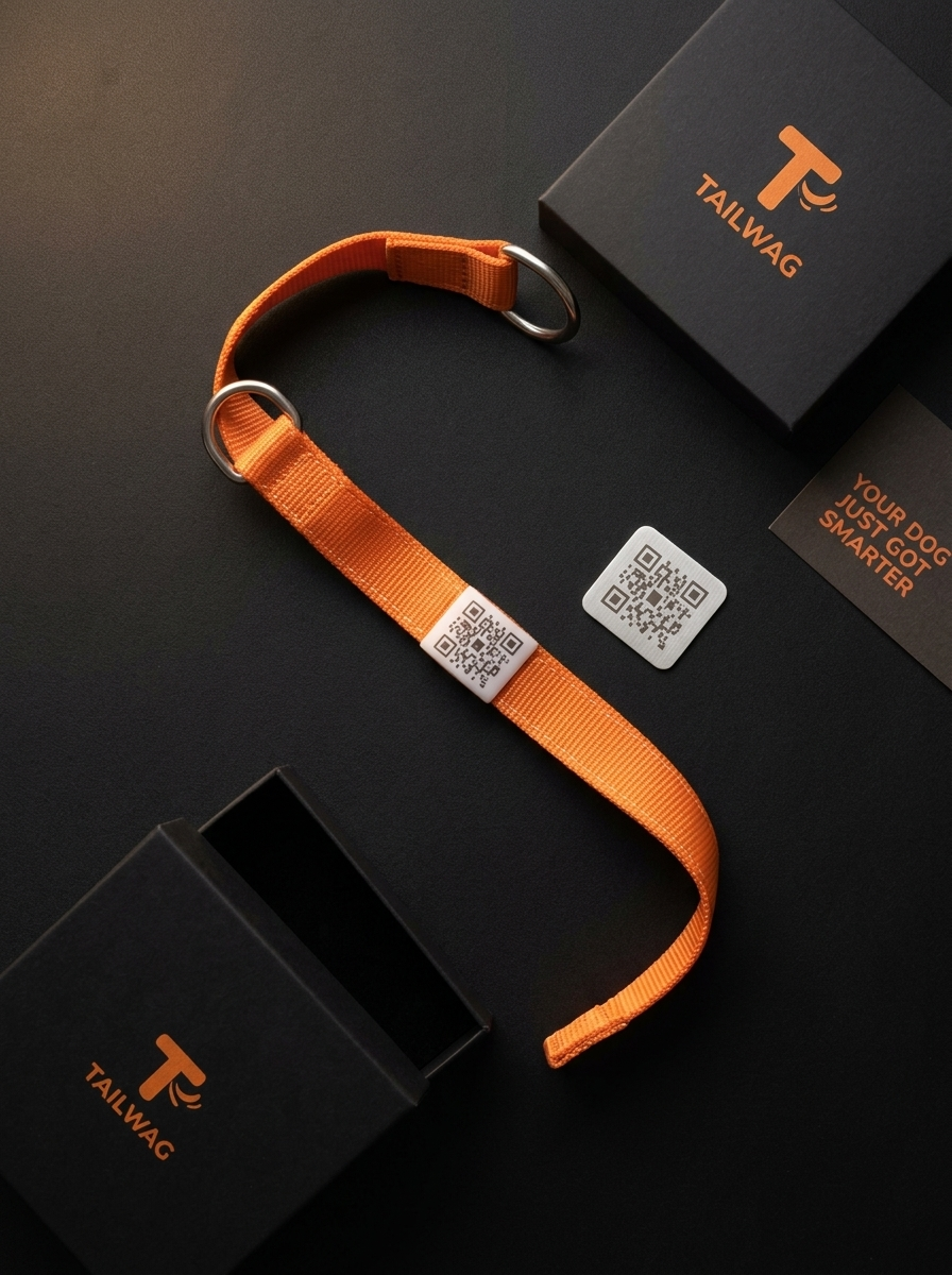 TailWag QR Smart Collar with premium packaging